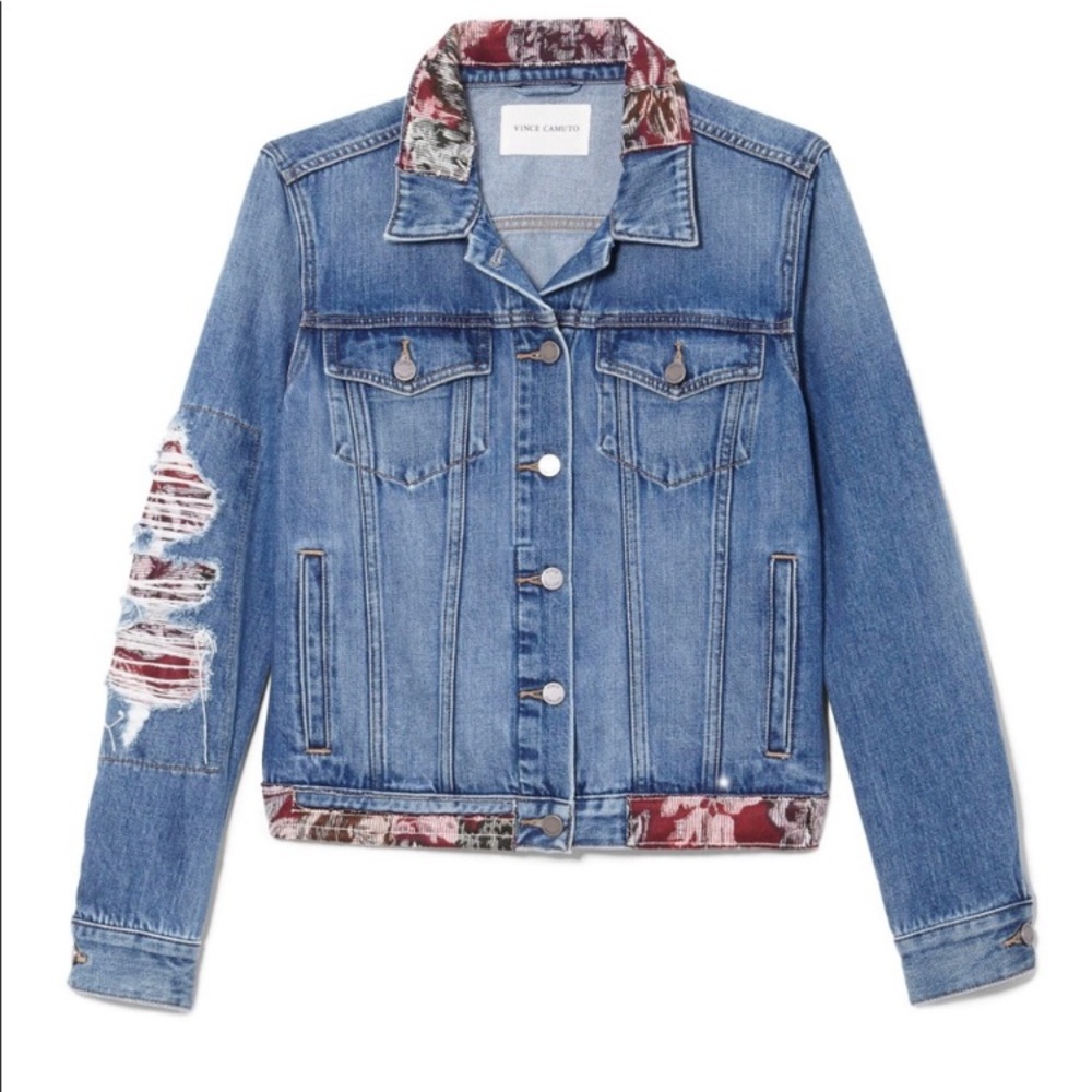 Vince Camuto Burgundy Brocade Trim Jean Jacket Size M